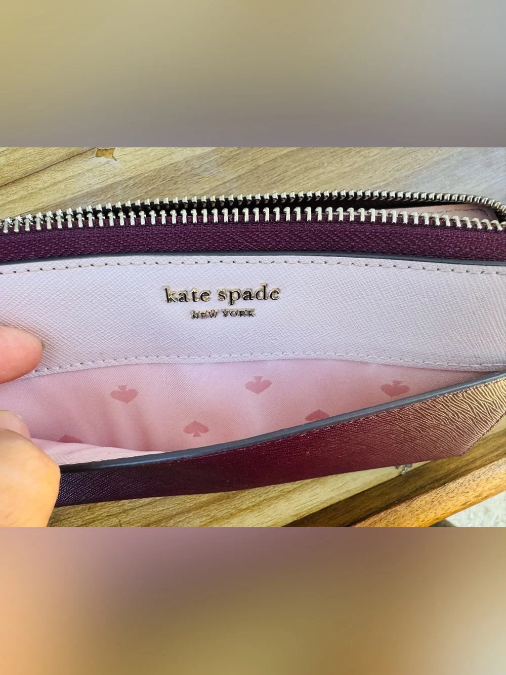 Kate Spade Two-Tone Burgundy & Pink Zip Around Continental Leather Wallet